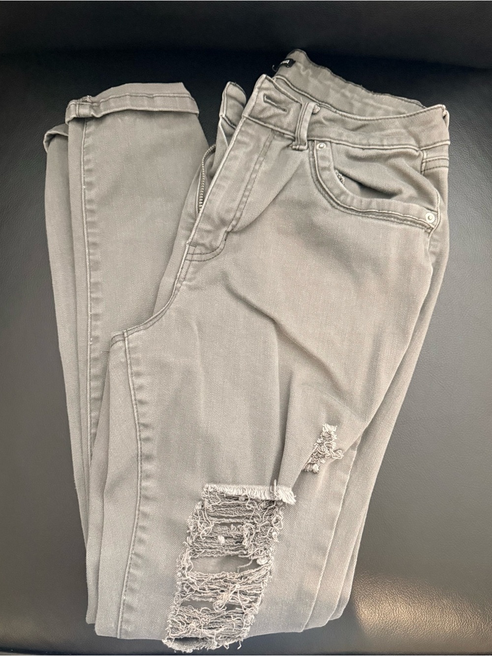 Fashion Nova Light Gray Distressed Skinny Jeans
